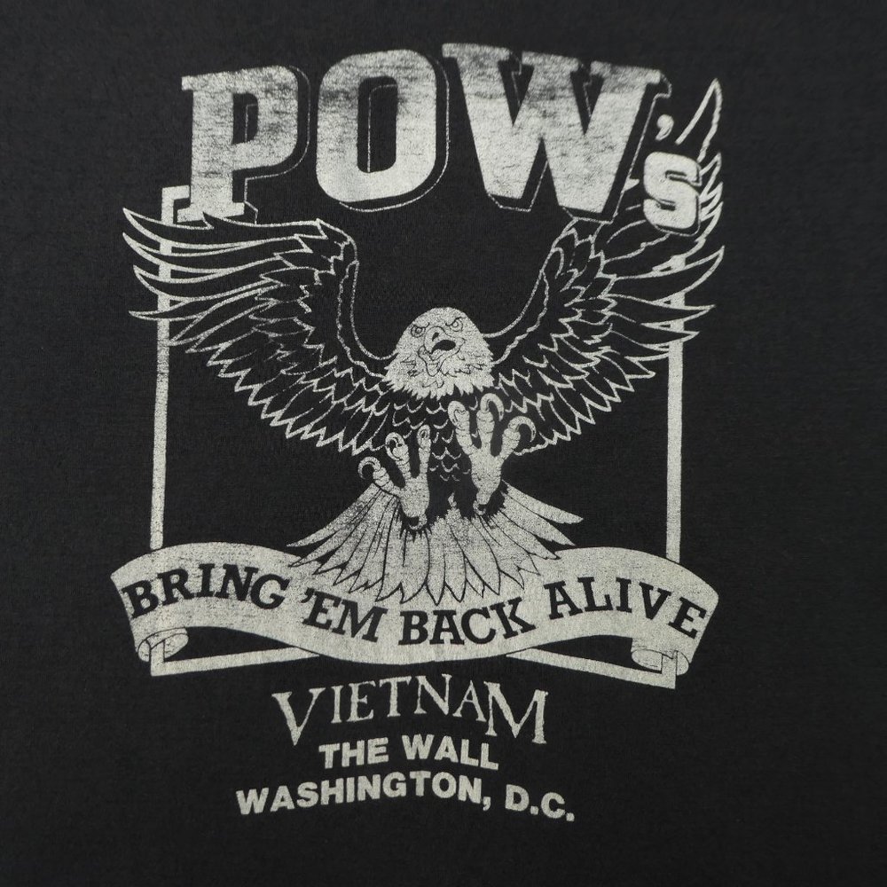 Vintage 80s Black T Shirt Tee POWs Bring Em Back Alive Vietnam Wall Eagle XXL